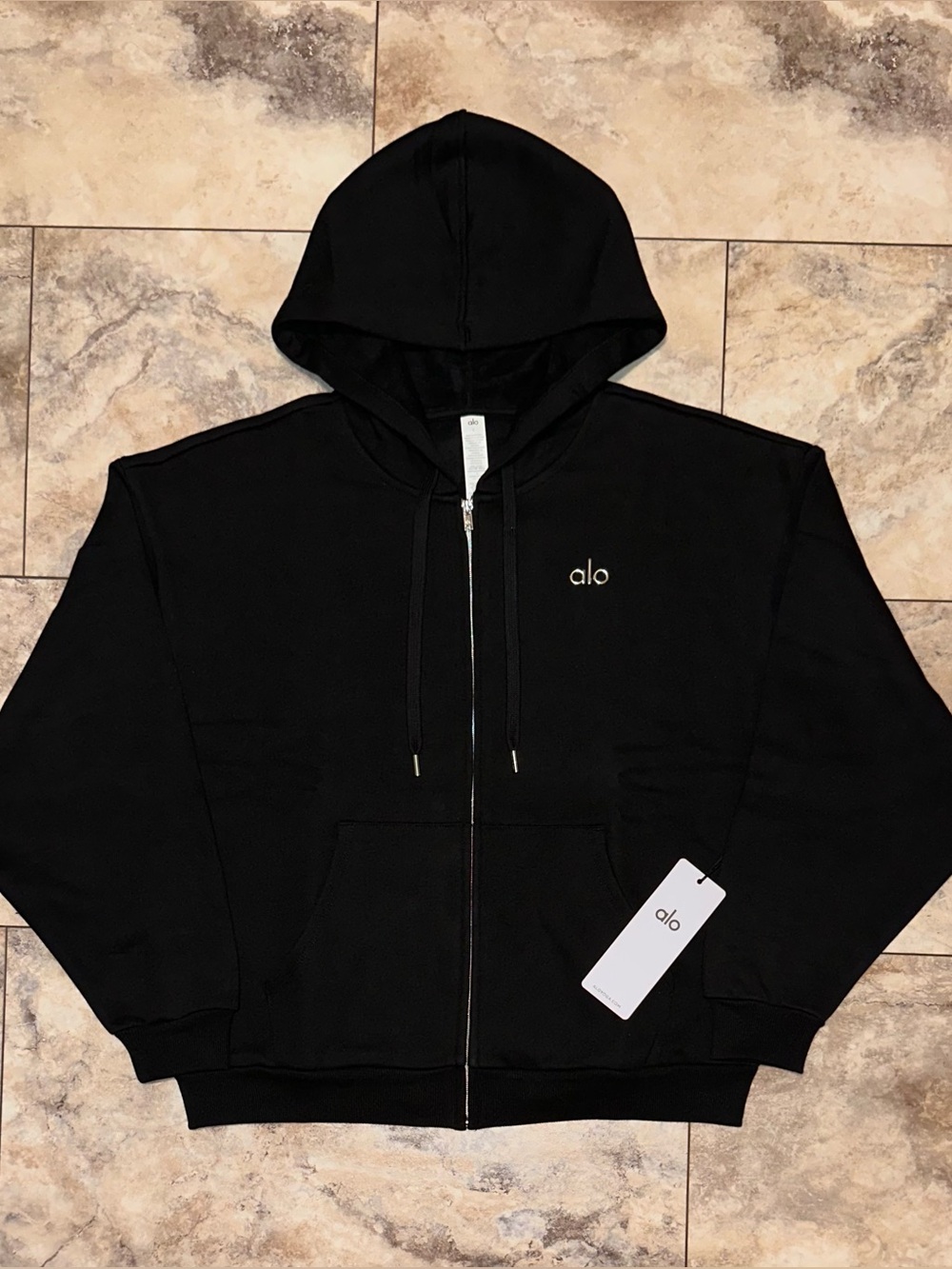 Alo Yoga Accolade Full Zip Hoodie Black Sweatshirt NWT Size Small